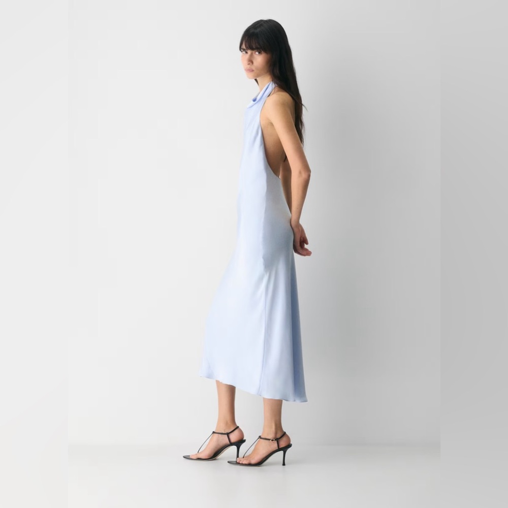 Audience Satin Halter Light Blue Formal Graduation Party Satin Midi Dress Sz 10